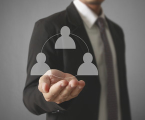 Hand touch virtual icon of social network
