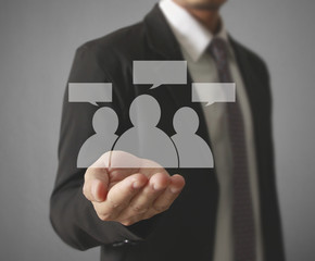 Hand touch virtual icon of social network