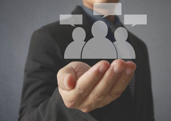 Hand touch virtual icon of social network