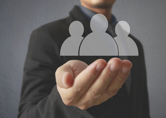 Hand touch virtual icon of social network