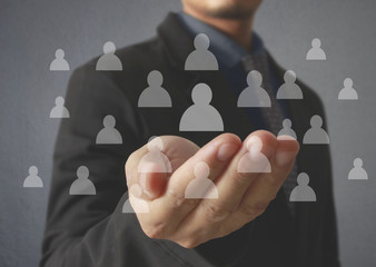 Hand touch virtual icon of social network