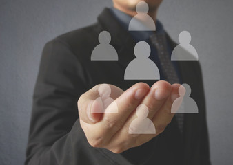 Hand touch virtual icon of social network