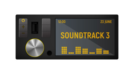 Tape recorder in the car. Audio tuner. Vector illustration.