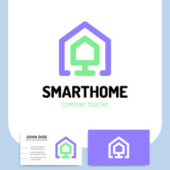 Smart or technology Home Logo in line style with two house and business card