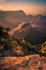 Portrait Shot of Blyde River Canyon bathed in dreamy warm pinks and oranges during pre-sunset...