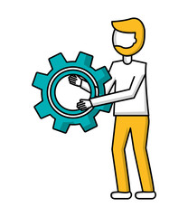beard man with gear teamwork cooperation vector illustration