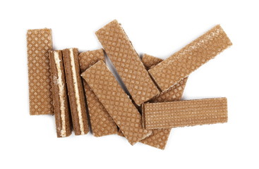 Chocolate wafers isolated on white background, top view