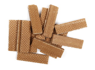 Chocolate wafers isolated on white background, top view