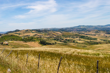View of the countryside, fields and hills in the region of Mistretta