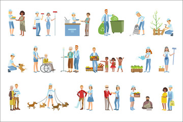 Fototapeta premium Volunteers Helping In Different Situations