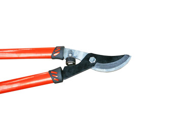 Orange pruning shears isolated on white background 