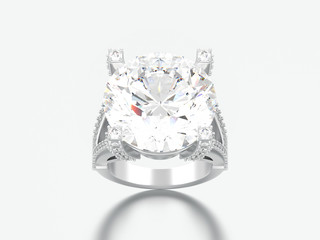 3D illustration white gold or silver solitaire engagement decorative diamond ring