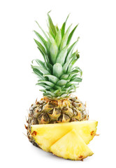 Delicious sliced pineapple on white background