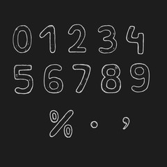 Vector hand drawn numbers. Vector chalk numbers. 