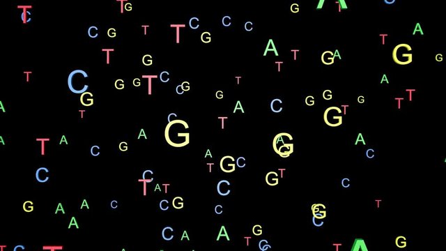 ATCG four basic nucleotides in DNA.Slow random movement.3d animation.Black and white alpha matte included.