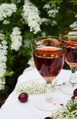 Two glasses of red wine in the garden