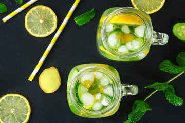 Sassy water. Fresh cool water with cucumber, lemon, ginger and mint. Detox and weight loss.