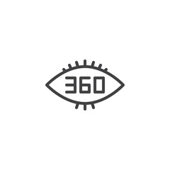 360 degrees view outline icon. linear style sign for mobile concept and web design. 360 eye simple line vector icon. Symbol, logo illustration. Pixel perfect vector graphics