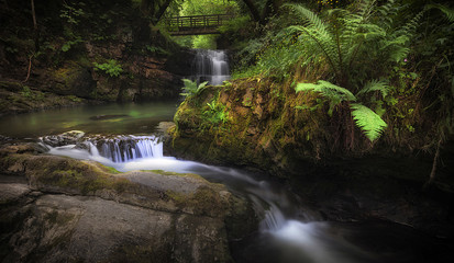 Sgydau Sychryd cascade, The Sychryd Cascades, a set of waterfalls near the Dinas Rock, Pontneddfechan, South Wales, UK
