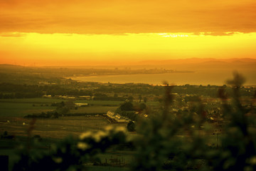 Edinburgh Holyrood park view at sunset Edinburgh Landscape Holyrood panorama at sun down Scotland travel concept