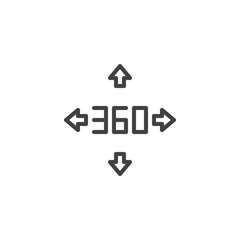 360 degrees arrows outline icon. linear style sign for mobile concept and web design. Four direction move arrows simple line vector icon. Symbol, logo illustration. Pixel perfect vector graphics