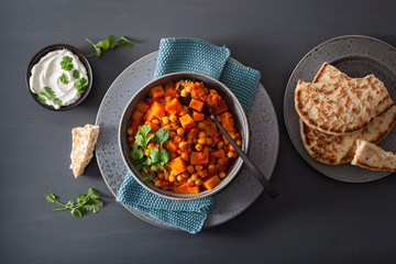 sweet potato and chickpea curry with naan bread
