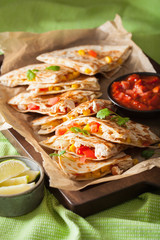 mexican quesadilla with chicken, tomato, sweet corn and cheese