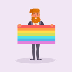 Gay man holding rainbow flag LGBTQ
