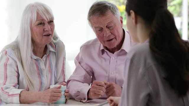 Mature Couple Meeting With Female Financial Advisor At Home
