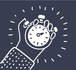 Hand holding stopwatch icon.