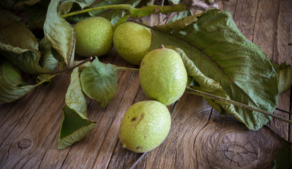 fresh unripe green walnuts