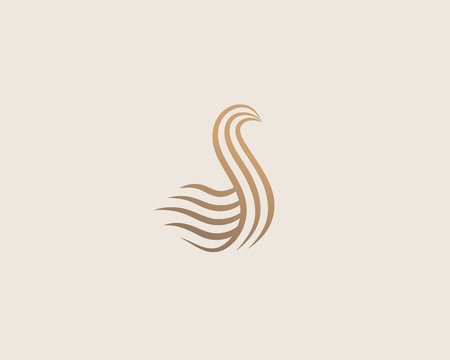 Premium wave line bird logo design. Swan creative vector logotype
