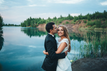 Wedding of a beautiful couple against the backdrop of a canyon a