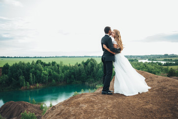 Wedding of a beautiful couple against the backdrop of a canyon a