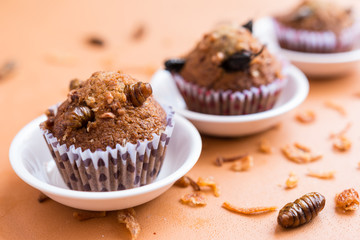 Banana cupcakes with insect