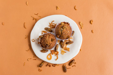 Banana cupcakes with insect