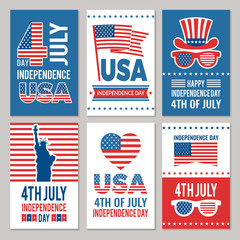 USA Independence day cards. Template of various 4 july labels of America identity
