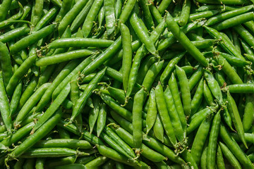 Fresh green peas in a pods