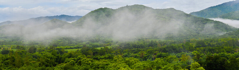 On the morning panorama mountain image of tropical forest
