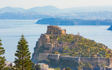 Castello Aragonese - famous landmark and tourist destination near Ischia island, Italy.