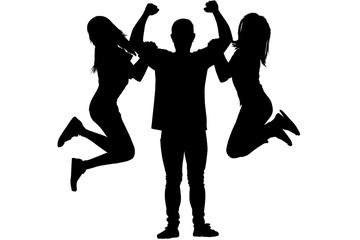 silhouette of sexy playboy is holding two girls in his arms