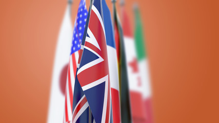 Flags of G7 members isolated with blur