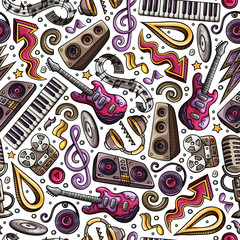 Obraz premium Cartoon hand-drawn Disco music seamless pattern