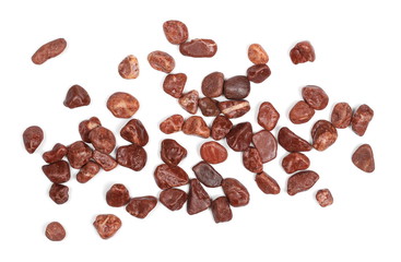 Pile red rocks isolated on white background and texture, top view