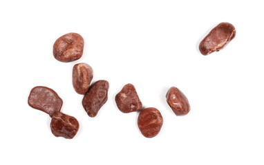Pile red rocks isolated on white background and texture, top view