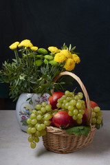 still life of grapes in a basket ripe green red natural holiday