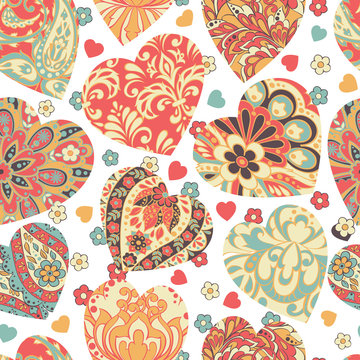Colorful heards seamless vector pattern