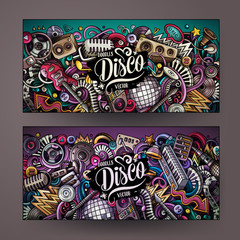 Cartoon cute colorful vector hand drawn doodles Disco music banners