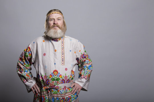 Slavic man in a beautiful painted shirt