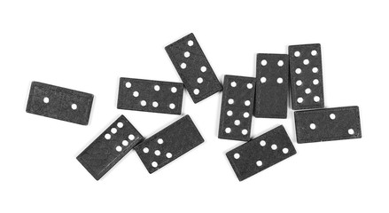 black dominoes, pieces isolated on white background, top view